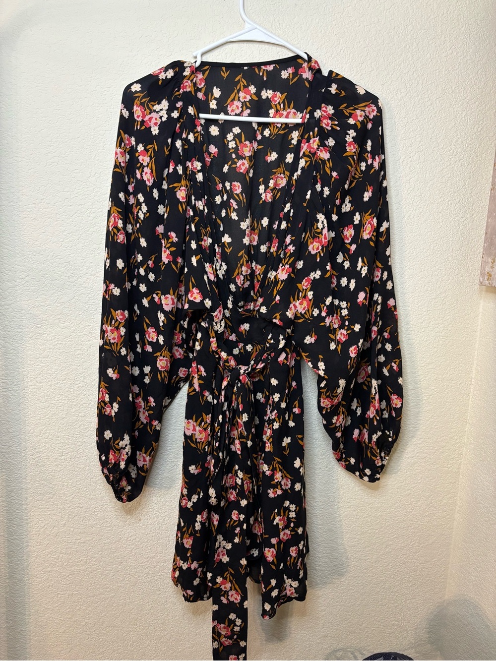 A.L.C. Black Floral Long-Sleeve Tie-Waist Mini Dress WORN ON TV - Picture 2 of 10